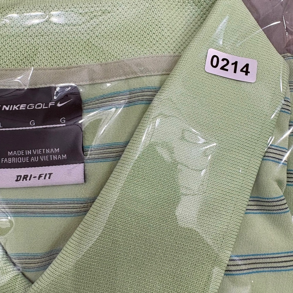 Nike Dri Fit Mens Polo Shirt Size Large Green Stripe Golf Performance - Picture 12 of 12